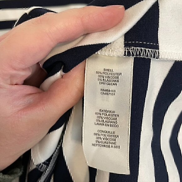 ELIZA J Navy Blue White Striped Square Neck 3/4 Sleeve Mini Fit & Flare Dress 8 - Picture 6 of 12